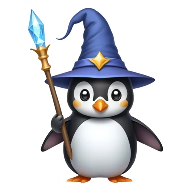 penguin wizard with magic wand and pointy hat sticker
