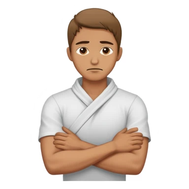 Guy with crossed harms holding front neck with a suffering expression  sticker