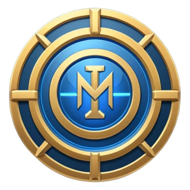 Futuristic achievement medal badge, circular shield emblem with engraved Roman numeral I and subtle “12M” detail, metallic gold and deep blue glow, sci-fi web3 game UI style, polished 3D game asset, soft energy aura, dark background, centered composition, high detail sticker