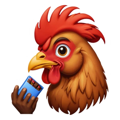 Rooster eating chocolate sticker