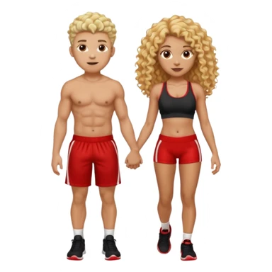 athletic man, high top fade, blonde curly hair only top only, no shirt and Athletic girl with long light red wavy long hair and black sports, Put them together kissing, or holding hands sticker
