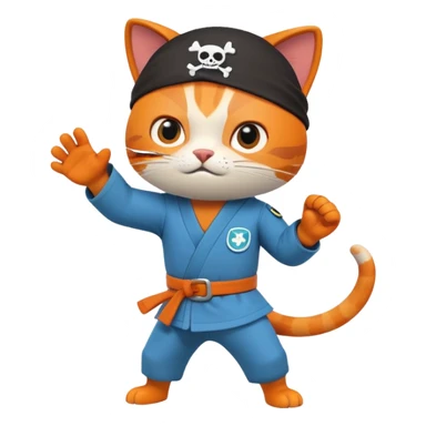 Kwazii from Octonauts doing a karate pose, orange cat pirate with eye patch sticker