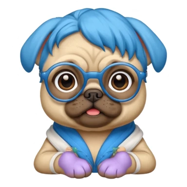long blue haired baby pug wearing glassess sticker