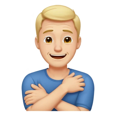 man crying laughing with arms crossed around his neck sticker