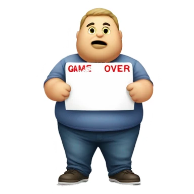 Fat man holding game over sign  sticker