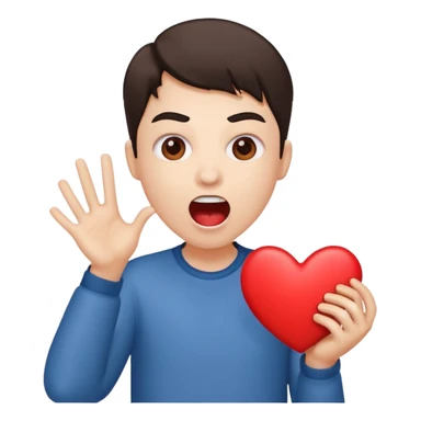 Person yelling holding a love heart  sticker