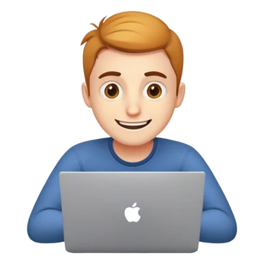 a web designer who is making a layout at a laptop, smiles and gets nervous, pretends that everything is fine, although there is half an hour left before the deadline sticker