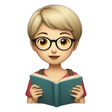 Chinese mushroom-headed short-haired girl wearing glasses who likes to read books sticker