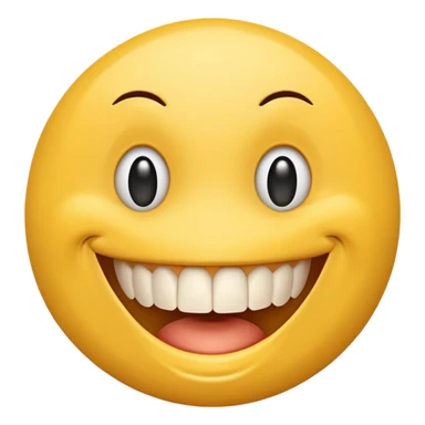 a yellow  smiley face with very long teeth like the trivago guy sticker