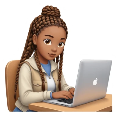  A Black woman with box braids sitting behind a laptop, typing or looking at the screen. sticker