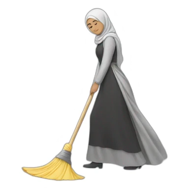 a woman in a hijab is sweeping the floor sticker