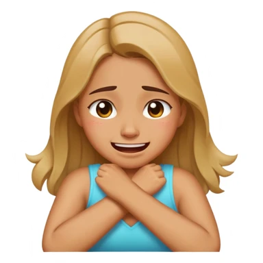  A girl holding her neck arms crossed crying laughing  sticker