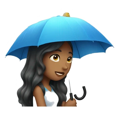 girl with blue umbrella while raining sticker