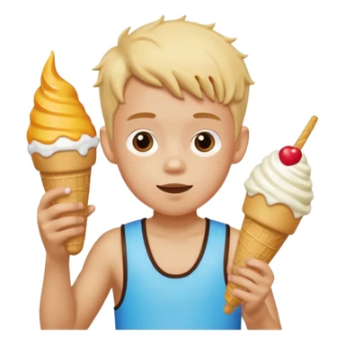 boy kid wearing arm floaties, eating ice cream sticker