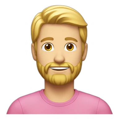 a guy in a pink shirt, blond, with a short beard in a blue cap, sticker