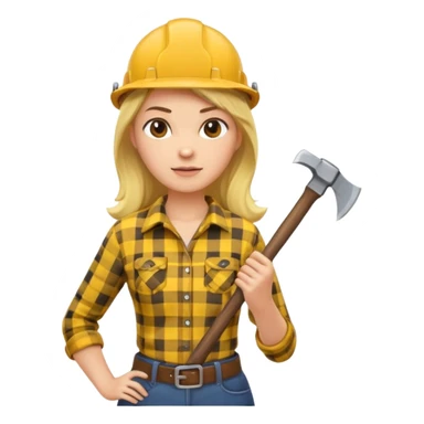 lumberjack woman holding axe yellow checked shirt sticker