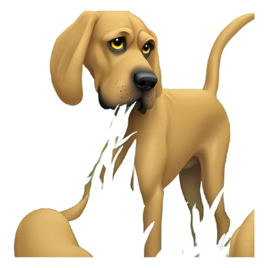 blue and yellow bloodhound sniffing the grass in the woods.  sticker