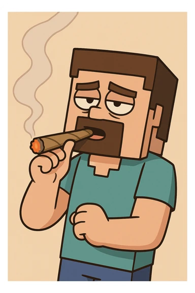 minecraft steve character holding and smoking a blunt, cartoon style, simple background sticker