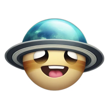 planet Saturn with a cartoon grimacing face sticker