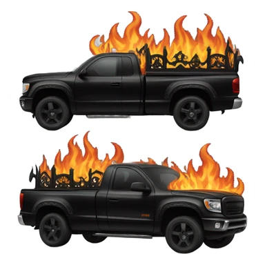 Gothic pickup truck with flames sticker