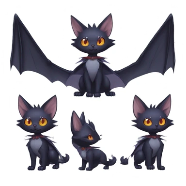   cool edgy beautiful fantasy anime-style dark animal vampiric Nargacuga-cat-hybrid Fakemon with big fangs and bat-wing-ears with a cape full body sticker