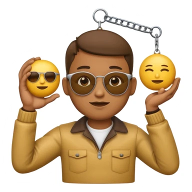 Cool emoji with shades and a handless arm hanging from his chin with a spherical object on either side sticker