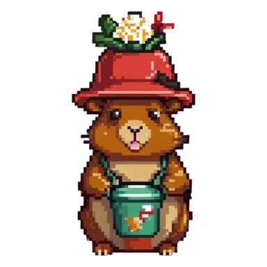 Capybara wearing a tiny KFC bucket as a hat on its head sticker