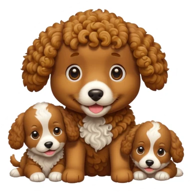 curly dog with its puppies sticker