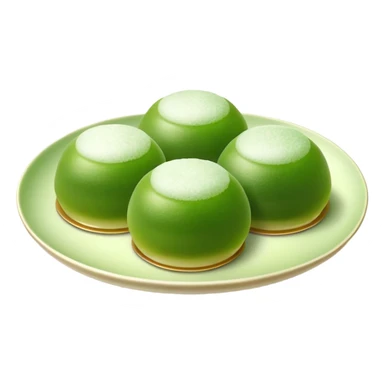 four green spherical warabi mochi on the plate sticker