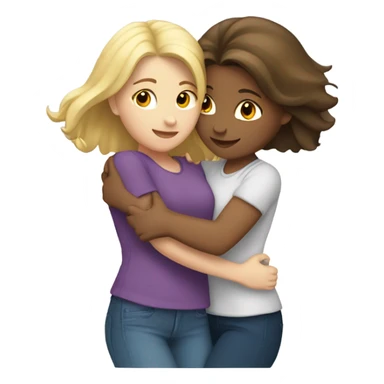 Two girls hugging brunette and blonde hair both white sticker