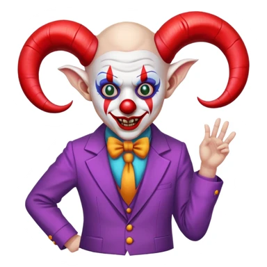 demonic clown wearing a leisure suit, bald with ram horns sticker