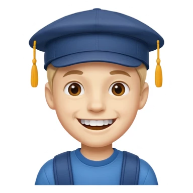 schoolboy with big front teeth wearing a cap sticker