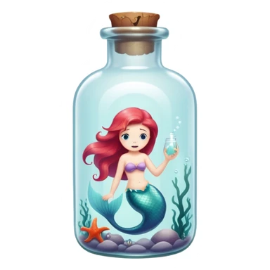small little mermaid in bottle, trapped in fear sticker