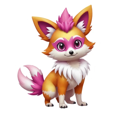 Electric girly feminine elegant lanky realistic shiny glittery shimmering shimming snowy white pink magenta feathery Fennekin-Growlithe-Electrike-fusion-Fakemon-Pokémon-creature (full body) sticker