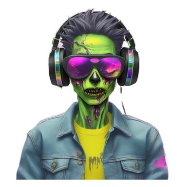 .Zombie_ Vaporwave black holographic dj oilslick zombie unicorn yellow caution tape sticker
