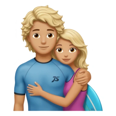 brunette hugging Wavy haired blond surfer dude sticker