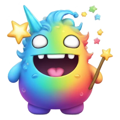 Kawaii derpy fat rainbow monster with magic wand  sticker