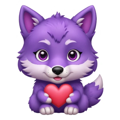 Cute purple wolf pup with heart sticker