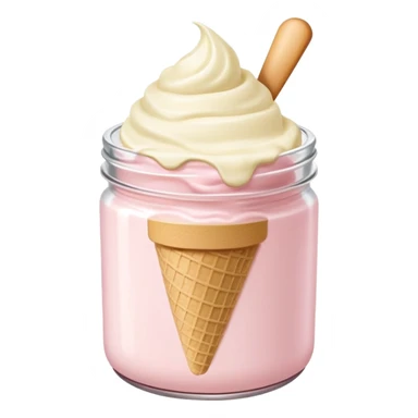 ultra realistic round single scoop of vanilla bean ice cream in light pink short jar sticker