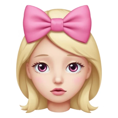 Eye twitching one open eye one kinda closed emoji with pink bow sticker