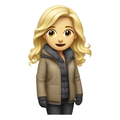 Blonde girl freezing in winter coat sticker