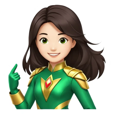 Green power ranger, Asian girl with fair skin and long dark brown hair, make her smile sticker