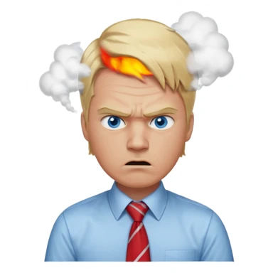 A guy with blonde hair and blue eyes that looks masculine. make him wear a shirt with a tie. he is danish. He is very angry with a red face and steam above his head sticker