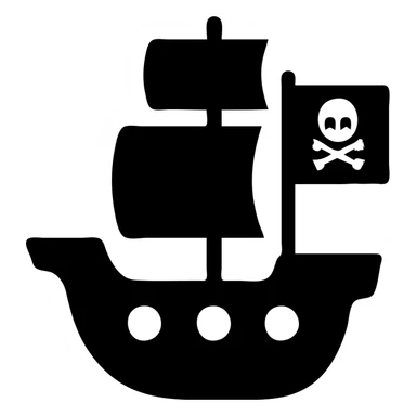 pirate ship, solid icon style, filled black silhouette, strong and easily recognizable sticker