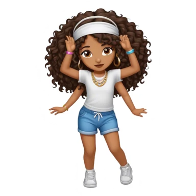 Dancing brown girl with long darn brown curly hair with headband hip hop sticker