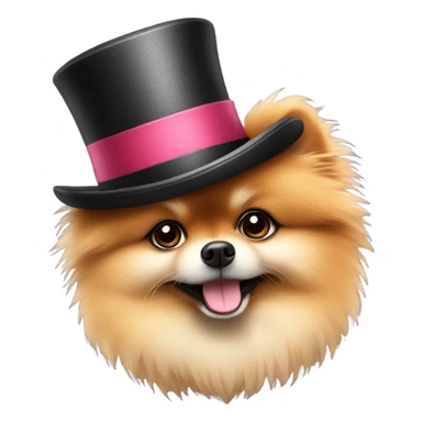 A Pomeranian with a top  sticker