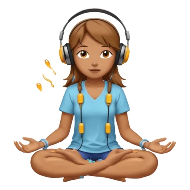 A girl is sitting cross-legged in a meditation pose, wearing headphones and listening to music. The song is so good that honey is dripping from her ears, and her expression is completely dazed because she’s enjoying the music so much. Like this girl 🧘🏻‍♀️ sticker