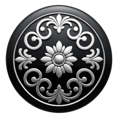 Black and silver filigree round button, 3D, extremely detailed design sticker