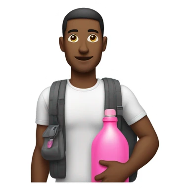 man standing with a bag on one shoulder with a pink water bottle inside the bag sticker