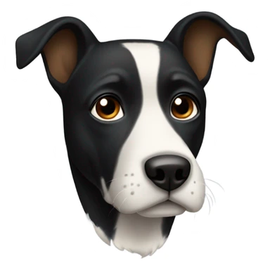 A medium-sized dog with a predominantly black coat and a white blaze on its chest and face. The dog has large, dark eyes and a long, pointed snout. The dog's ears are floppy and it has a gentle expression. sticker